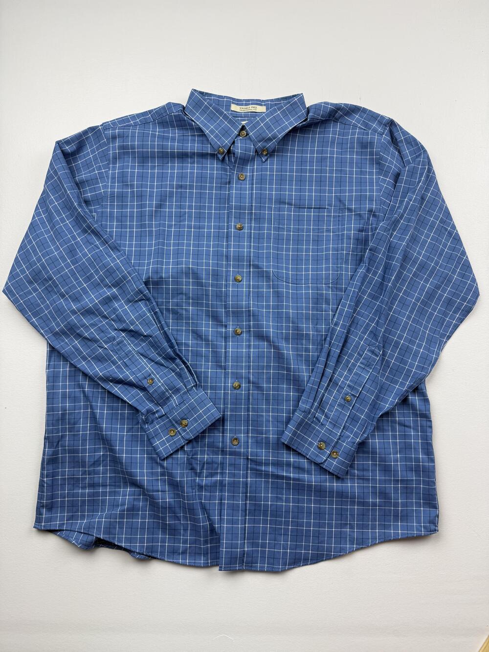 L.L. Bean Shirt Mens XL Blue Check Long Sleeve Button Down Wrinkle Free Casual